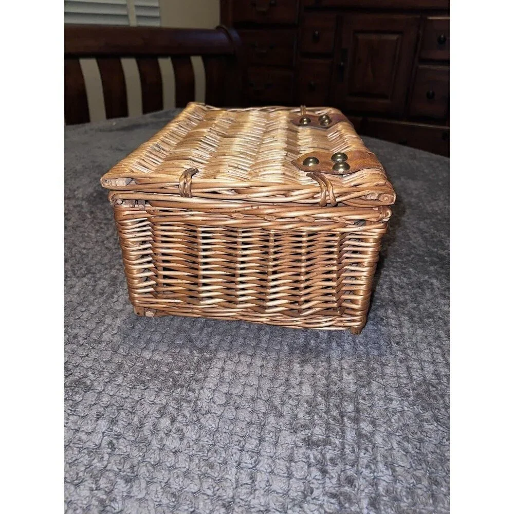 Vintage Rattan Suitcase Wicker Chest Picnic and Wine Box